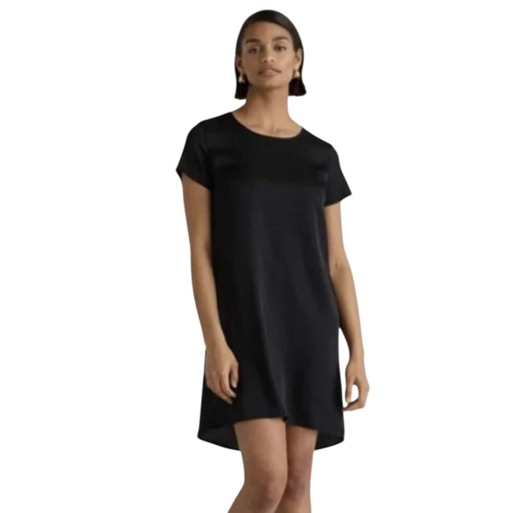 New Imperfect Quince Stretch Silk Tiered Mini Dress Women’s Small Black 4906
